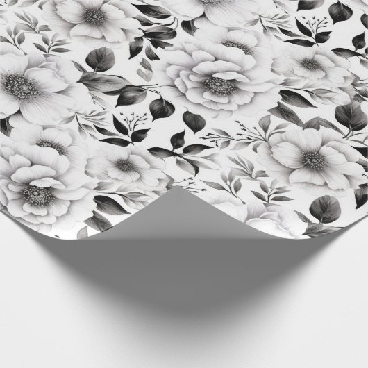 Eleganter Winter Schwarz-Weiß-Blumen Weihnachten Geschenkpapier (Ecke)