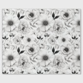 Eleganter Winter Schwarz-Weiß-Blumen Weihnachten Geschenkpapier (Flach)
