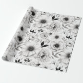 Eleganter Winter Schwarz-Weiß-Blumen Weihnachten Geschenkpapier (Ungerollt)