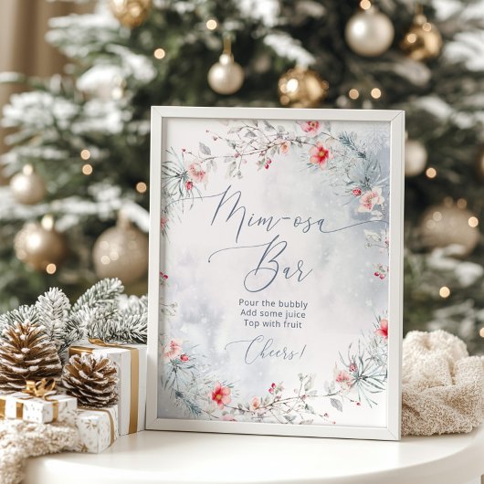 Eleganter Winter Snow Mimosa Bar Poster