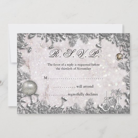 Eleganter Winter Snow Silver Weihnachts-RSVP Einladung (Vorderseite)