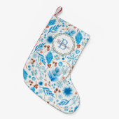 Eleganter Winter Watercolor Muster Monogram Kranz Kleiner Weihnachtsstrumpf (Vorderansicht (hängend))