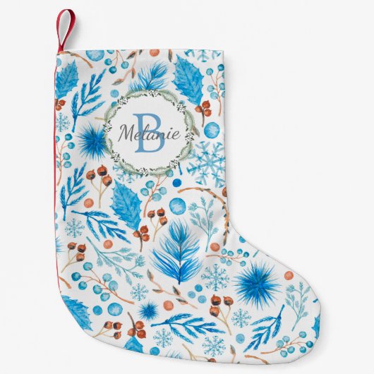 Eleganter Winter Watercolor Muster Monogram Kranz Kleiner Weihnachtsstrumpf (Vorderseite)