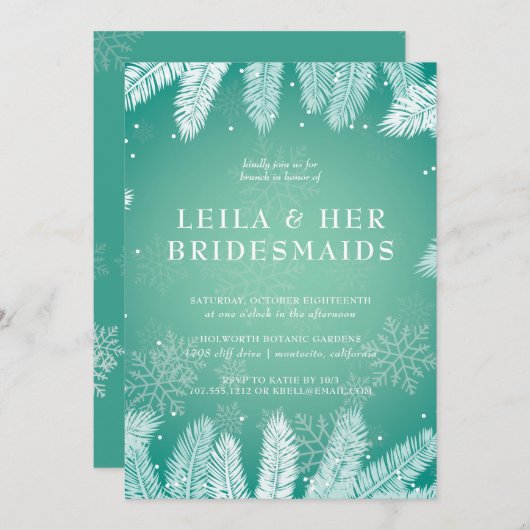 Eleganter Winter Wedding Bridesmaids Brunch Einladung (Vorne/Hinten)