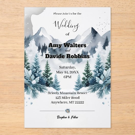 Eleganter Winter Wedding Einladung Acrylic (Vorderseite)