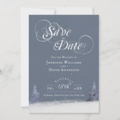 Eleganter Winter Wonderland Themed Dusty Blue Snow Save The Date (Vorderseite)