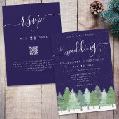 Eleganter Winter Woodland Navy Blue Wedding Qr Cod Einladung