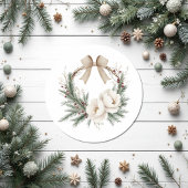 Eleganter Winter Wreath & Bow Weihnachten Runder Aufkleber