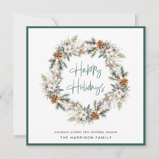 Eleganter Winter Wreath Feiertagskarte (Vorderseite)