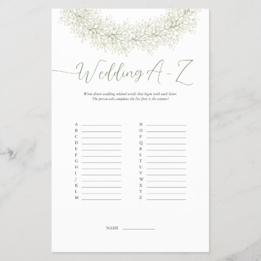 Eleganter Winter Wreath Wedding A-Z Game Flyer (Vorne)