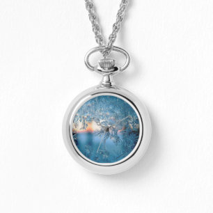 Eleganter Winterfrost auf Glas Eis Kristalle Armbanduhr