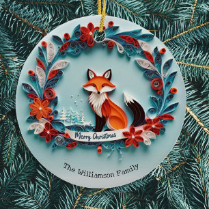 Eleganter Winterfuchs Natur-Themen Frohe Weihnacht Keramik Ornament