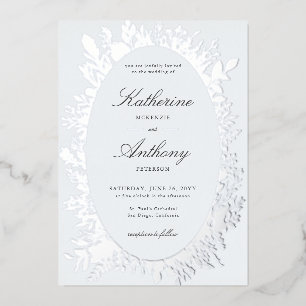 Eleganter Winterlaubrahmen Staublau Hochzeit Folieneinladung