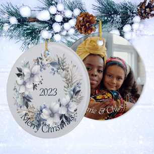 Eleganter winterlicher Blumen-Weihnachten Keramik Ornament