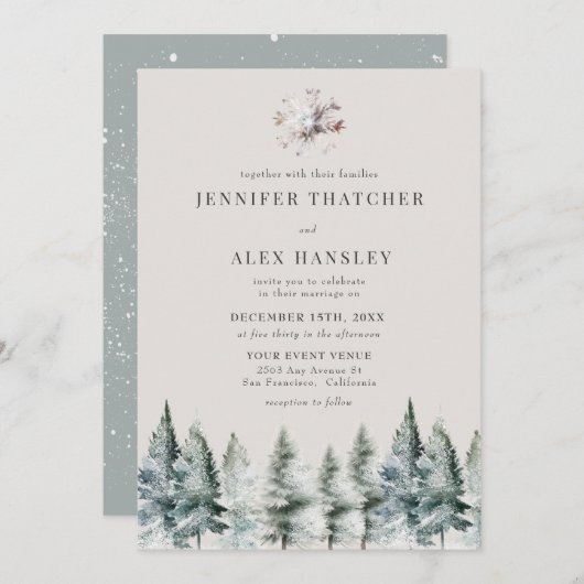 Eleganter Winterschnee | Einladung zur Weihnachtsf (Vorne/Hinten)