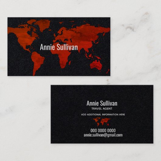 Eleganter World Map Agent Schwarz Visitenkarte (Vorne/Hinten)