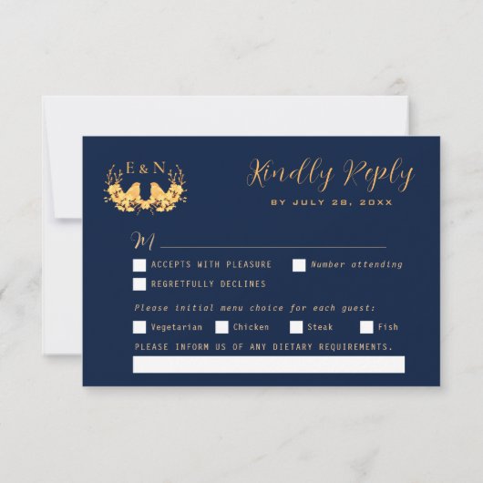 Eleganter, wunderschöner Goldblätterwolf-Blaue UAW RSVP Karte (Rückseite)