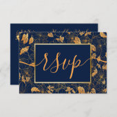 Eleganter, wunderschöner Goldblätterwolf-Blaue UAW RSVP Karte (Vorne/Hinten)