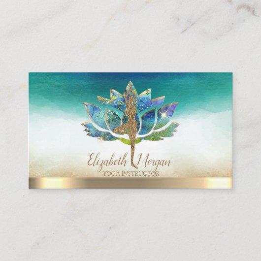 Eleganter Yoga Glitzer Girl, Blue Lotus Visitenkarte (Vorderseite)
