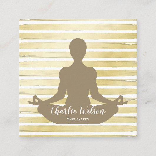 Eleganter Yoga-weißer Sepia-brauner Goldlack gestr Quadratische Visitenkarte (Vorderseite)