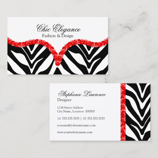 Eleganter Zebra-Druck-u. Paillette-Blick Visitenkarte (Vorne/Hinten)