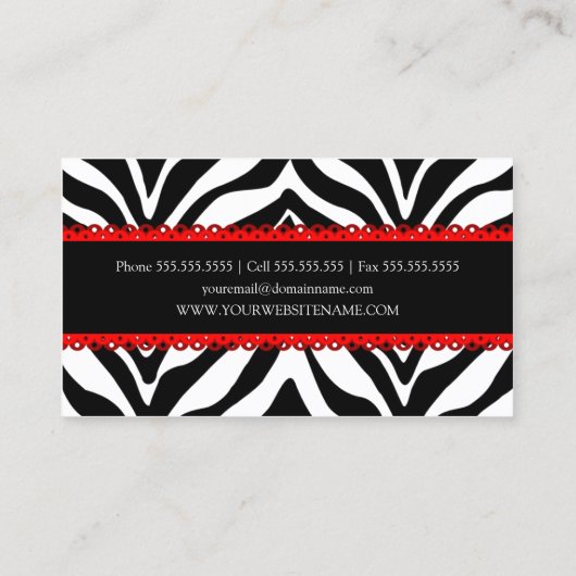 Eleganter Zebra-Druck u. rote Spitze Visitenkarte (Rückseite)