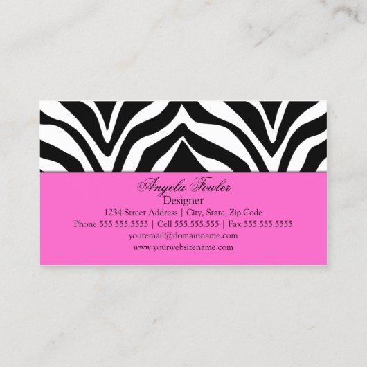 Eleganter Zebra-Druck Visitenkarte (Rückseite)