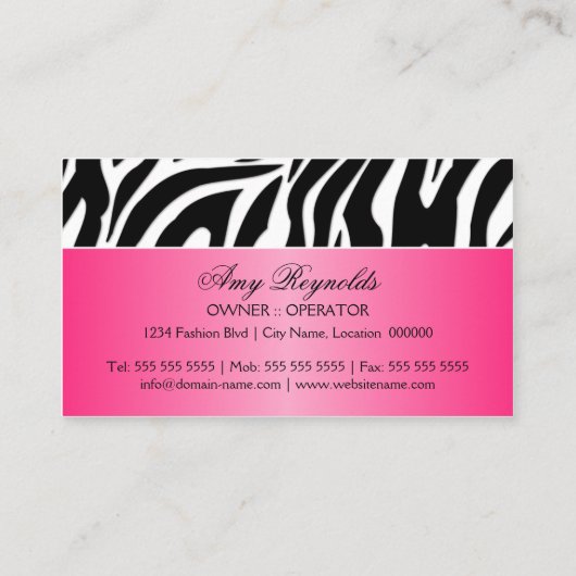 Eleganter Zebra-Mode-Schmuck Visitenkarte (Rückseite)