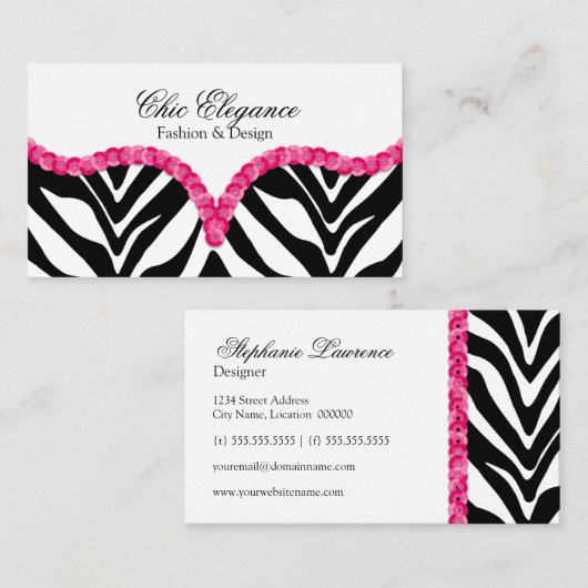 Eleganter Zebra-Muster-Paillette-Blick Visitenkarte (Vorne/Hinten)