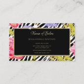 Eleganter Zebra Print Pink Floral Gold Frame Salon Visitenkarte (Rückseite)