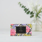 Eleganter Zebra Print Pink Floral Gold Frame Salon Visitenkarte (Stehend Vorderseite)