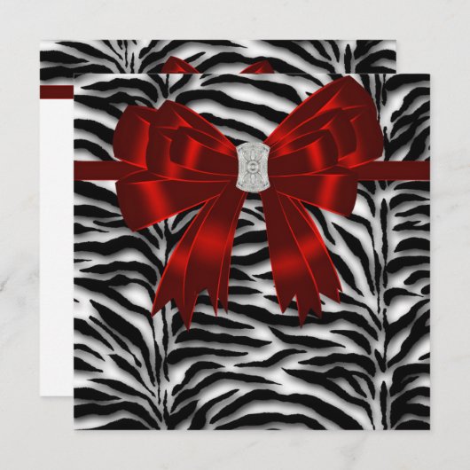Eleganter Zebra Rot und Schwarzer Jeden Anlaß Einladung (Vorne/Hinten)