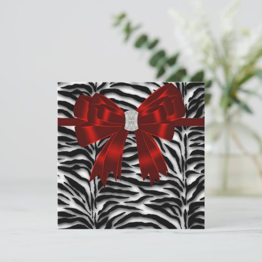 Eleganter Zebra Rot und Schwarzer Jeden Anlaß Einladung (Stehend Vorderseite)