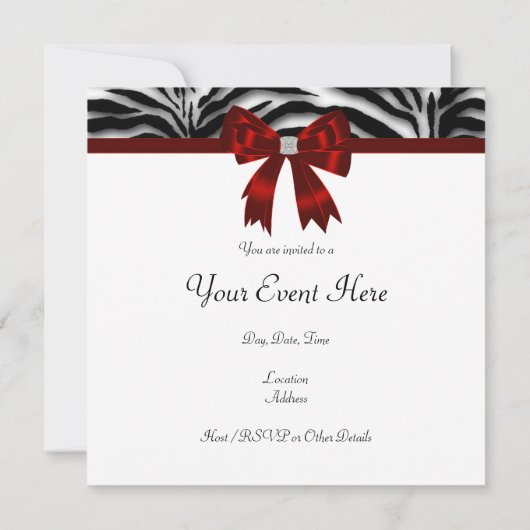 Eleganter Zebra Rot und Schwarzer Jeden Anlaß Einladung (Rückseite)