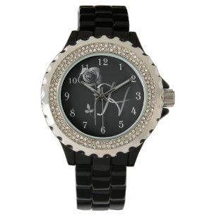 Eleganter zeitloser Blumenbrief H w Silver Rose Armbanduhr