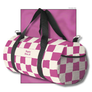 Eleganter zeitloser Name Lila und Creme Karo Duffle Bag