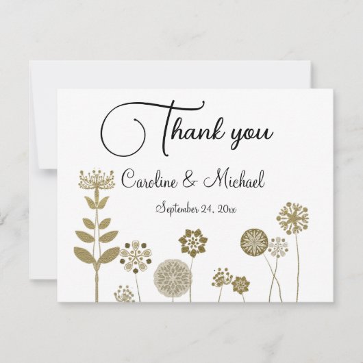 Eleganter zeitloser Soft Gold BlumenMinimalismus Dankeskarte (Vorderseite)