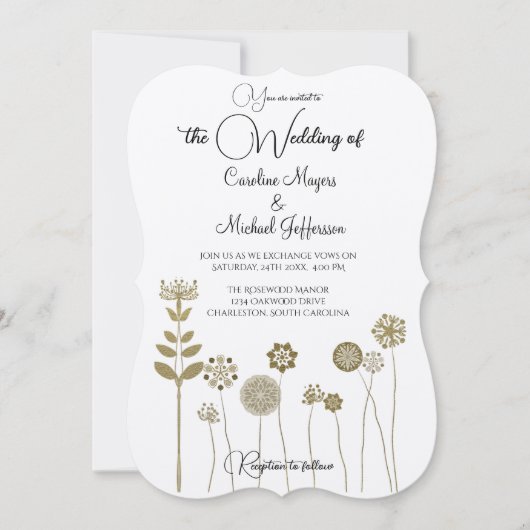 Eleganter zeitloser Soft Gold BlumenMinimalismus Einladung (Vorderseite)