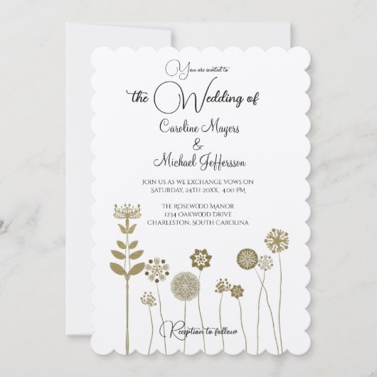 Eleganter zeitloser Soft Gold BlumenMinimalismus Einladung (Vorderseite)