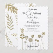 Eleganter zeitloser Soft Gold BlumenMinimalismus Einladung (Vorne/Hinten)