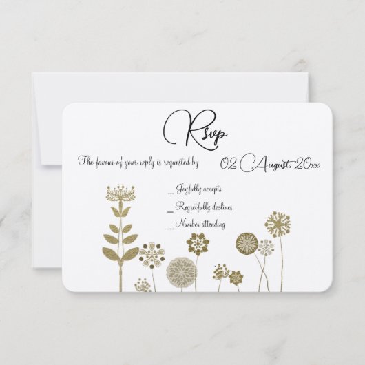 Eleganter zeitloser Soft Gold BlumenMinimalismus RSVP Karte (Vorderseite)