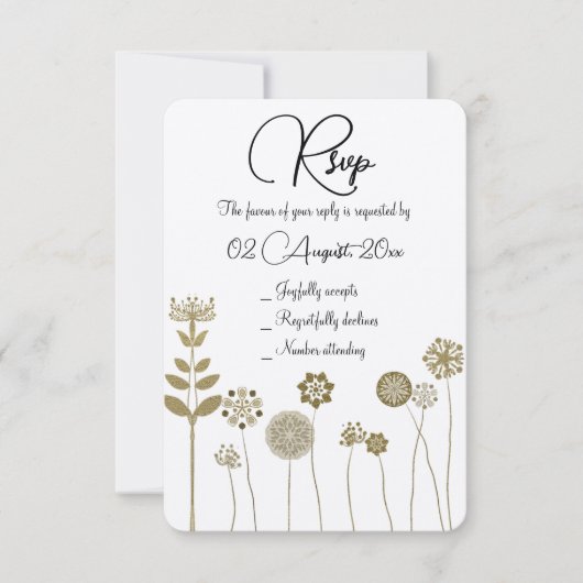 Eleganter zeitloser Soft Gold BlumenMinimalismus RSVP Karte (Vorderseite)