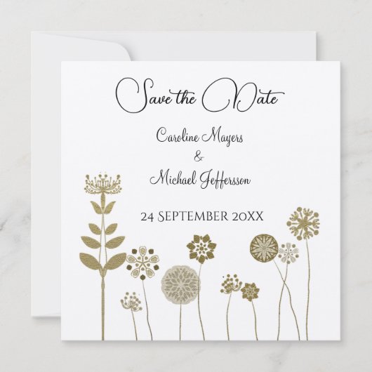 Eleganter zeitloser Soft Gold BlumenMinimalismus Save The Date (Vorderseite)