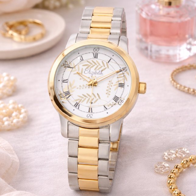 Eleganter zeitloser, weicher Gold-Foliage Armbanduhr (Von Creator hochgeladen)