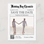 Eleganter Zeitungs-Hochzeits-QR-Code Save-the-Date Postkarte (Vorderseite)
