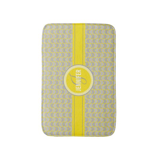 Eleganter, Zickzack mit Monogramm Name in Gelb und Badematte (Vorderseite Vertikal)