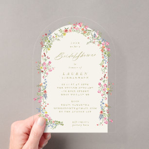 eleganter zierlicher Blumenbogen Frühlings-Brautab Acryleinladungen