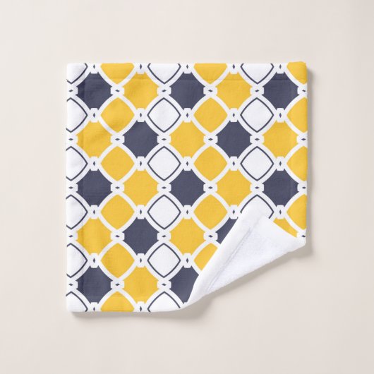 Eleganter Zierstil, weiß, marineblau, gelb Badhandtuch Set (Waschlappen)