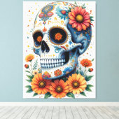 Eleganter Zuckerschädel mit Blume Leinwanddruck (Insitu (Holzboden))