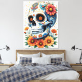Eleganter Zuckerschädel mit Blume Leinwanddruck (Insitu (Schlafzimmer))